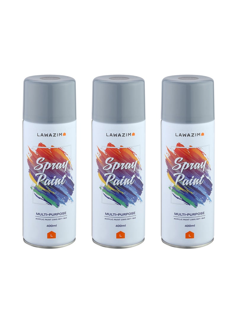 LAWAZIM Pack Of 3 Spray Paint Set - 304 Dark Grey - Multi-Surface 400ml Paint with Quick-Drying Cans - Ideal for Wood, Plastic, Metal, Interior & Exterior Uses, DIY, Automotive, and Arts & Crafts - Image 1